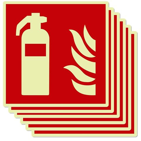 Mumjooyi 6 Stück Feuerlöscher Schild Feuerlöscher PVC Starker Kleber Hochwertiges Hinweisschild Feuerlöscher Nachleuchtend Selbstklebend 14,5 x 14,5CM (6 Stück Feuerlöscher Schild)
