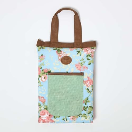Homescapes Garten-Kniekissen 26x40 cm mit Tragegriff & Tasche, Kniematte Garten blau-rosa mit Rosenmuster