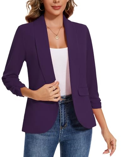 LADI TREND Womens Casual Long Sleeve Open Front BlazerSuit Office Work Jacket (Purple S)