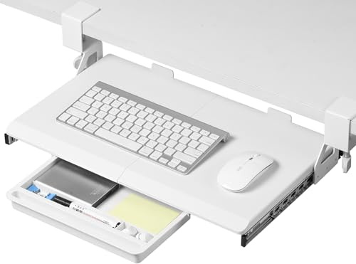 ETHU Piccolo Vassoio per Tastiera, Vassoio Tastiera Estraibile con Morsetto C di Grandi Dimensioni, 500X300mm Vassoio per Tastiera, Adatto per casa e Ufficio（Bianco）