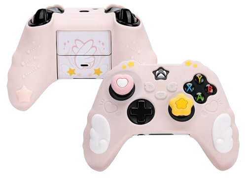 GeekShare Controller Skin Grips Set für Xbox Silikon Schutzhülle Kompatibel mit Xbox Series X Controller mit 2 Thumb Grip Caps und 2 Stickern - Star Wings Series - Pink