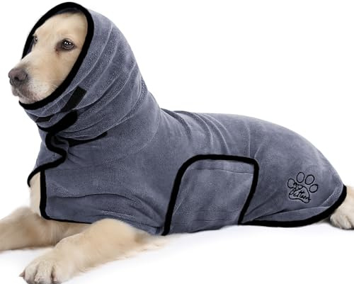 PETTOM Dog Drying Coat Adjustable Microfiber Dog Towel Robe S High Neck