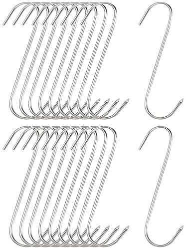 XMDROU 20 PCS S Shaped Meat Hooks, Heavy Duty Stainless Steel Hangers for Cooking, Drying and BBQ