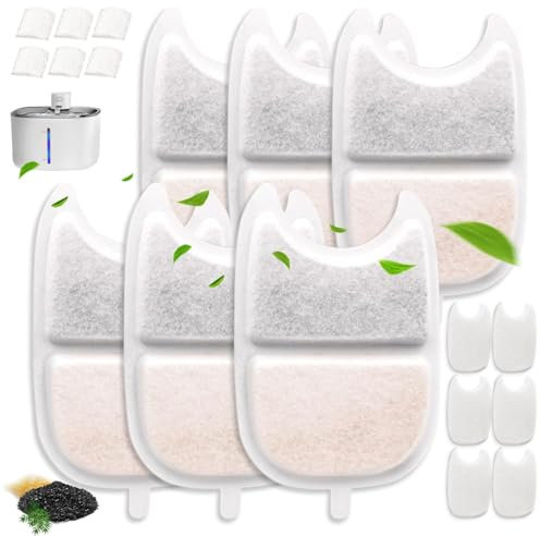 6 Paquetes de filtros para Fuentes de Gato,Filtro para Fuentes de Agua para Mascotas,Fuente de Agua de 4 L FEELNEEDY para Gatos,Incluye 6 filtros,6 esponjas prefiltrantes y 6 esponjas para Bomba.