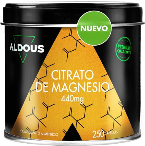 Magnesio Citrato - 250 Capsule - 440 mg di Magnesio Elementare - Altamente Biodisponibile - Per Stanchezza e Affaticamento - Ossa e Articolazioni, Muscoli - ALDOUS