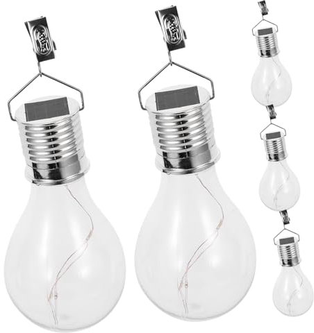 STOBOK 5Pcs Solar Hanging Light Bulbs Transparent Warm LED Bulbs for Outdoor Garden Decoration Solar Powered Lighting
