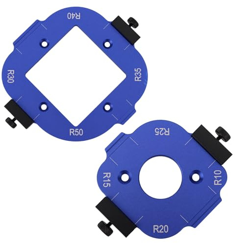 lasuroa 2pcs Router Corner Radius Template, Aluminum Alloy Router Templates for Arc Cutting Guide Set R10-R50 Furniture Edges DIY Projects Woodworking (Blue)