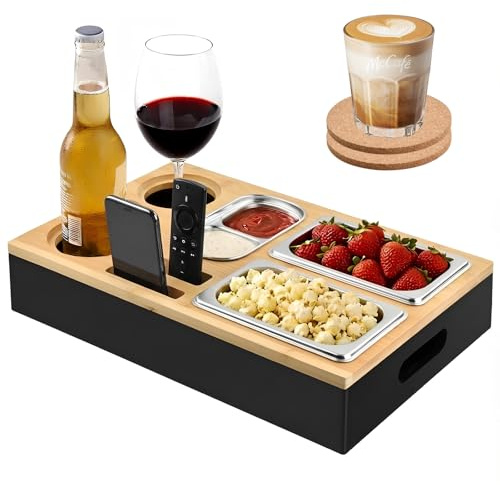 Ecofocet Vassoio Portaoggetti per Divano e Letto, Vassoio da Tavolo per Snack e Bevande, Portabottiglie, Contenitore per Snack, Ideale per Casa e Feste