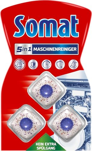 SOMAT 5-i-1 maskinrengöring (3 WL), anti-kalk diskmaskinsrengöring för månadsanvändning, rengöringsflikar för diskmaskinen för längre livslängd, utan extra sköljning