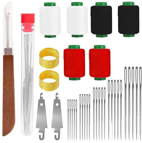 37Pcs Hand Sewing Kit, Sewing Needles Set, Stainless Steel Big Eye Needles Set with Needle Threader, Thimbles and Seam Ripper, Assorted Thread Colours in Portable Pouch, Mini Repair Tool Kit for Home