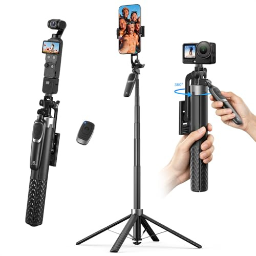 K&F CONCEPT 177cm Treppiede per cellulare, Adatto per DJI OSMO POCKET 4&3, 4 Gambe e Maniglia Stabilizzatrice, Telecomando Bluetooth, Rotazione 360°, Bastone Selfie per iPhone e Android, Viaggi e Vlog