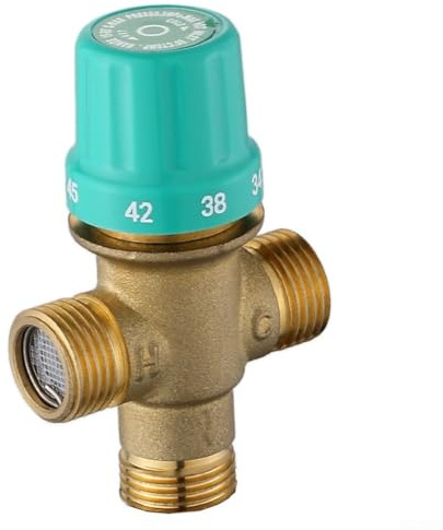 Valvola miscelatrice termostatica in rame con gamma regolabile da 20 a 65 °C, filtro integrato, funzione di arresto dell'acqua e interfaccia da 1/2 pollice per un controllo preciso dell'acqua calda e