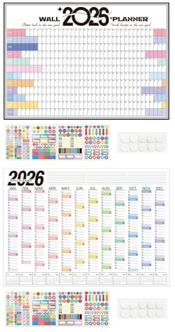 Calendario de pared 2026 – Organizador de gráficos anual | 78 g Tablero de