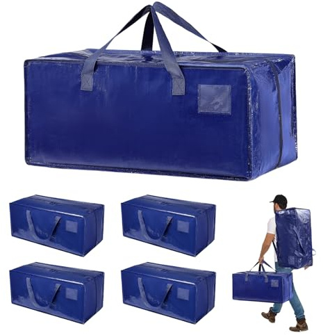 Ecofocet Pack de 4 Bolsas de Mudanza, 92L Grande Bolsas de Almacenamiento para la Mudanza Extra Grande con Cremallera, Bolsas para Guardar Ropa Edredones, Alternativa a las Cajas de Mudanza, Azul