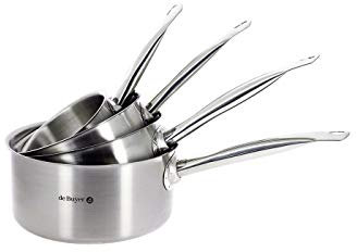 De Buyer - Lot de 4 casseroles PRIM'APPETY - 14/16/18/20 cm - Sans PFAS, Inox 18/10 de Qualité Professionnelle, Fond Magnétique Épais pour Cuisson Maîtrisée, Tous Feux + Four, Finition Poli Brossé