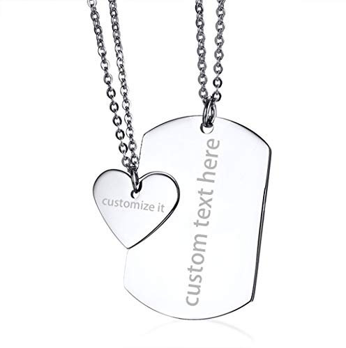 JewelryWe Valentinstag Schmuck 2pcs Personalisierte Pärchen Halskette mit Gravur, Edelstahl Herz Dog Tag Puzzle Partneranhänger Partnerketten Freundschaftsketten Paar Kette für Herren Damen, Silber