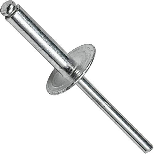 Fastenere Large Flange Pop Rivets - 5/32 x 5/8 (50 pcs) Heavy Duty, Open-End, Aluminum Corrosion-Resistant, High Tensile & Shear Strength, 5-10 Gap .501 - .625