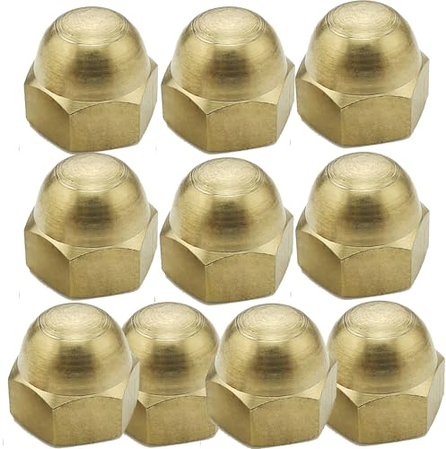 M6 Solid Brass Dome Nuts, Pack of 10 – DIN 1587 Hex Acorn Cap Nut for Antique Restoration, Electrical, Decorative, Furniture & Marine Use