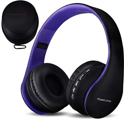 PowerLocus Wireless Bluetooth Over-Ear Stereo Foldable Headphones, Wired Headsets Noise Cancelling with Built-in Microphone for iPhone, Samsung, LG, iPad (Purple)