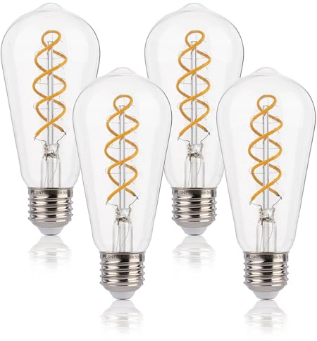 FLSNT LED Edison Bulb,ST58 Vintage Spiral Filament Light Bulb 4W(40W Equivalent),E27 Base,Non-Dimmable,Warm White 2200K,Clear Glass,4 Pack