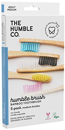 The Humble Co. Bambus-Zahnbürsten (5er-Pack) medium borsten - Zahnbürsten für professionelle Mundpflege, Zahngesundheit und Zahnfleischpflege, BPA-frei