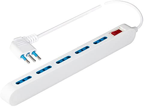 Poly Pool PP2524 Presa Multipla Spaziozero Plus Multisize con Spina 10 A Piccola e 5 Prese Bivalenti 1.5 m Cavo, Bianca, 5 Prese