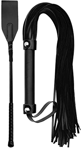 MALINERO Riding Whip and Crop Set - Faux Leather Riding Whip - Flogger
