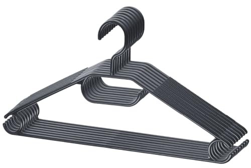 Berlona Kleiderbügel | 10 Stück | Rutschfester Kunststoffbügel | 360° drehbarer Haken | Platzsparender Bügel, leicht und funktionell | 41 cm x 21 cm | für Mäntel, Kleider, Hemden, Pullover | Schwarz
