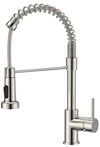 FORIOUS Kitchen Tap, Spring Kitchen Sink Mixer Taps, Commercial Faucet Single Handle Lever, High Arc Swivel 360 with 2 Spray Mode, Stainless Steel
