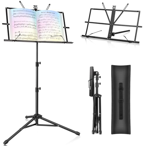 New Bee Atril para Partituras 2 en 1 Atril Musica, Plegable Soporte para Libros de Escritorio Soporte para Partituras Altura Ajustable Portátil