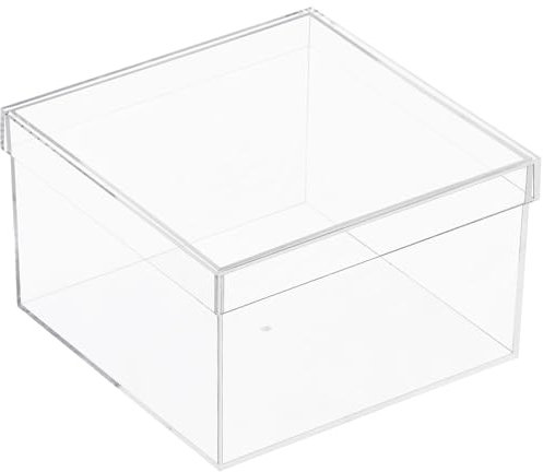 Worasign Scatola quadrata in plastica acrilica trasparente, contenitori rettangolari in plastica con coperchio, scatole portaoggetti da 20 x 20 x 12 cm, per piccoli gioielli, perline, monete,