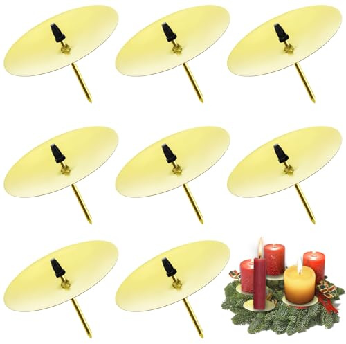 8 stycken adventskrans för ljushållare, Ø 4 cm guld, adventsljushållare, metall, ljusstakar med spik, för gör-det-själv adventskrans, dekoration, jul, ljustallrik