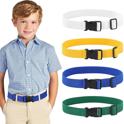 Coubeau Cinturón elástico para niños Hebilla de plástico negro sin agujeros Cinturón deportivo de golf de diseño elástico ajustable Adecuado para niños y niñas (3-10 años)