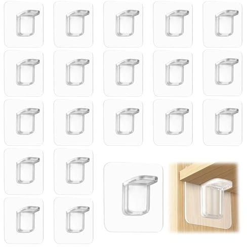 20 PCS Adhesive Shelf Bracket, Shelf Support Pegs No-Drill, L-Shaped Shelf Holder, Transparent Acrylic Shelf Hooks for Wardrobes Cabinets Shelves Furniture (7x7 cm)