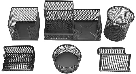 Giilayky 6-teiliges Set aus Metall für Büro, Organisation, Stifthalter, Schreibtisch-Organizer, Stiftehalter, multifunktional, aus schwarzem Metall