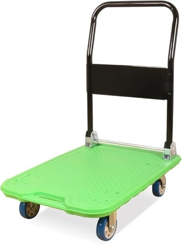 MYVVKIA Carro de Plataforma de Mano con Plataforma Plana, Carro de Empuje Manual con Ruedas y 4 Ruedas, manija de Metal, Plataforma de plástico, Carro de Plataforma Plana de alt
