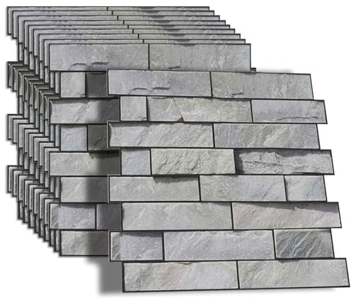 szgwtk Lot de 10 panneaux muraux 3D autocollants aspect pierre brique Revêtement mural aspect pierre PVC pour salon, cheminée, chambre à coucher - 30 x 30 cm