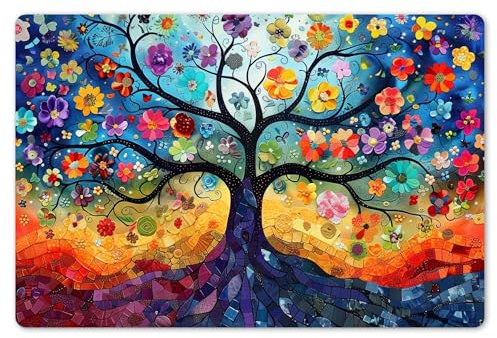 KitchenYeah© Set de 6 Manteles Individuales Plástico 45x30 cm Antimanchas y Antideslizantes Tapete Mesa Comedor Salvamantel Individual PVC Árbol - Colorido - Flores - Arte - Abstracto