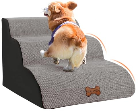 CALIYO Hundetreppe 3 Stufen, Hundetreppe für Kleine Hunde, Katzentreppe 40 cm hoch, Haustiertreppe mit Waschbarem Bezug und Rutschfester Unterseite, Hunderampe für Bett, Couch und Auto (60×40×40 cm)