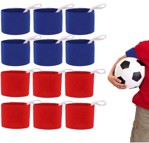 12 Piezas Brazaletes de Capitán de Fútbol Elásticos Ajustables, brazaletes deportivos para jóvenes y Niños, Rojos y Azules para Fútbol, Rugby, Tenis, Baloncesto, entrenamiento de equipo de fútbol