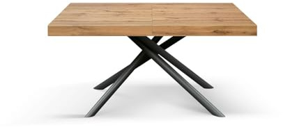 KONTE.DESIGN Mesa CARRARA de madera, acabado roble rústico y base de metal pintado antracita, extensible 180×90 cm – 260×90 cm