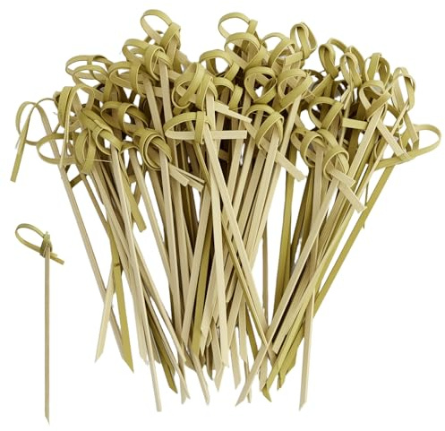 300 stycken naturliga cocktailplektrum av bambu med slunga knutar, 12 cm cocktailpinnar, bambuknut picker, fingerfoodspett, fruktplock, för frukt, ost, frukt,