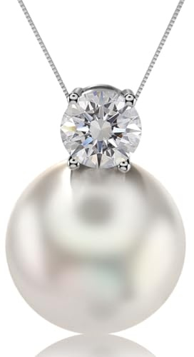FEIKFEIZ Pendenti in moissanite con perle, diamanti coltivati in laboratorio, argento 925 placcato in oro bianco 18K, collana con perle d'acqua dolce, regalo per donne.