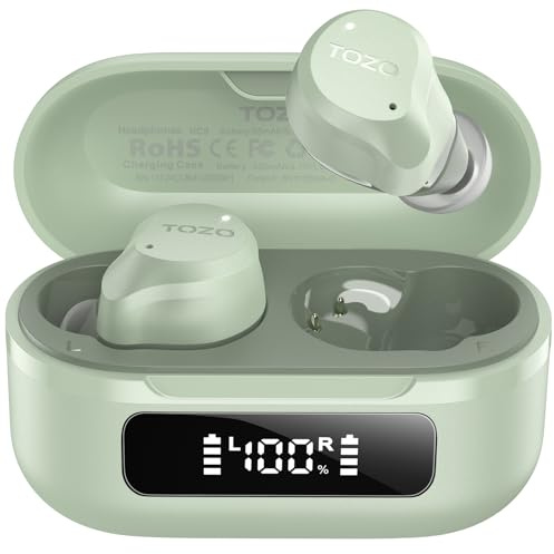 TOZO NC9 Écouteurs Bluetooth 5.3 sans fil avec ANC hybride jusqu’à 45 dB, micro clair à 6 microphones ENC pour les appels professionnels et le télétravail, son ORIGX, 60h d'autonomie,IPX8 EQ réglables