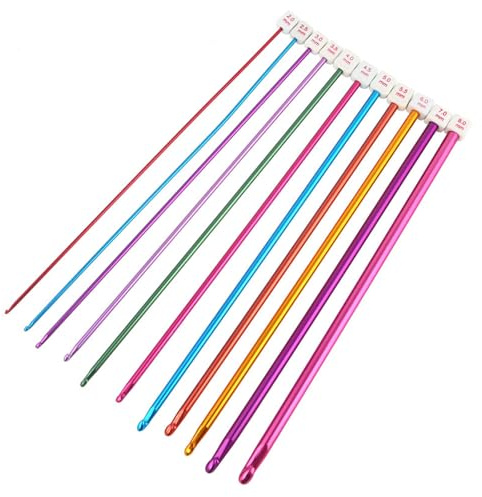 Ensemble de 11 Crochets Tunisiens en Aluminium Kit de Crochet Tricot | de 27cm Aiguilles, 2mm à 8mm, pour Débutants et, Professionnels Idéal pour, Tapis et Projets, Multicolore de, 27cm Aiguilles