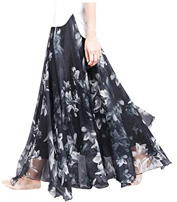 Camilife Gonna da Donna in Chiffon con Fiori e Chiffon, Gonna Lunga Stampata, Morbida e Sottile, per L'Estate, Lunghezza 90cm #25