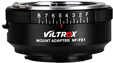 VILTROX NF-FX1 Adaptador de Montura de Objetivo Enfoque Manual para Objetivos de la Serie de Montura Nikon G/F/AI/S/D a cámara sin Espejo Fuji X-Mount con Apertura Ajustable