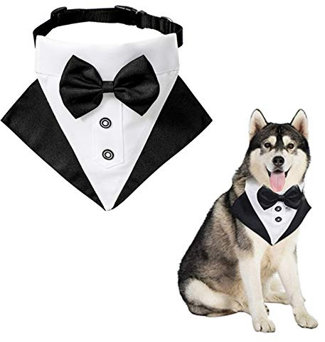 WANDIC Formell hundtux-halsband – justerbar bandana med D-ring för stora hundar