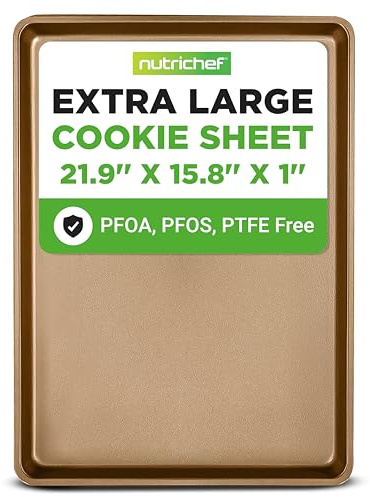 NutriChef Nonstick XL Cookie Sheet Baking Pan, Extra Large 22 Inch x 16 Inch, Carbon Steel Oven Baking Sheet for Cookies & Pastries, Gold - NCLG1GD