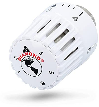 DIAMOND®, testa termostatica per radiatore, 400 M30 x 1,5 cm, colore bianco, termostato, 6,5 – 28 °C, valvola termostatica, termostato per radiatore, valvola adattatore, termostato per riscaldamento